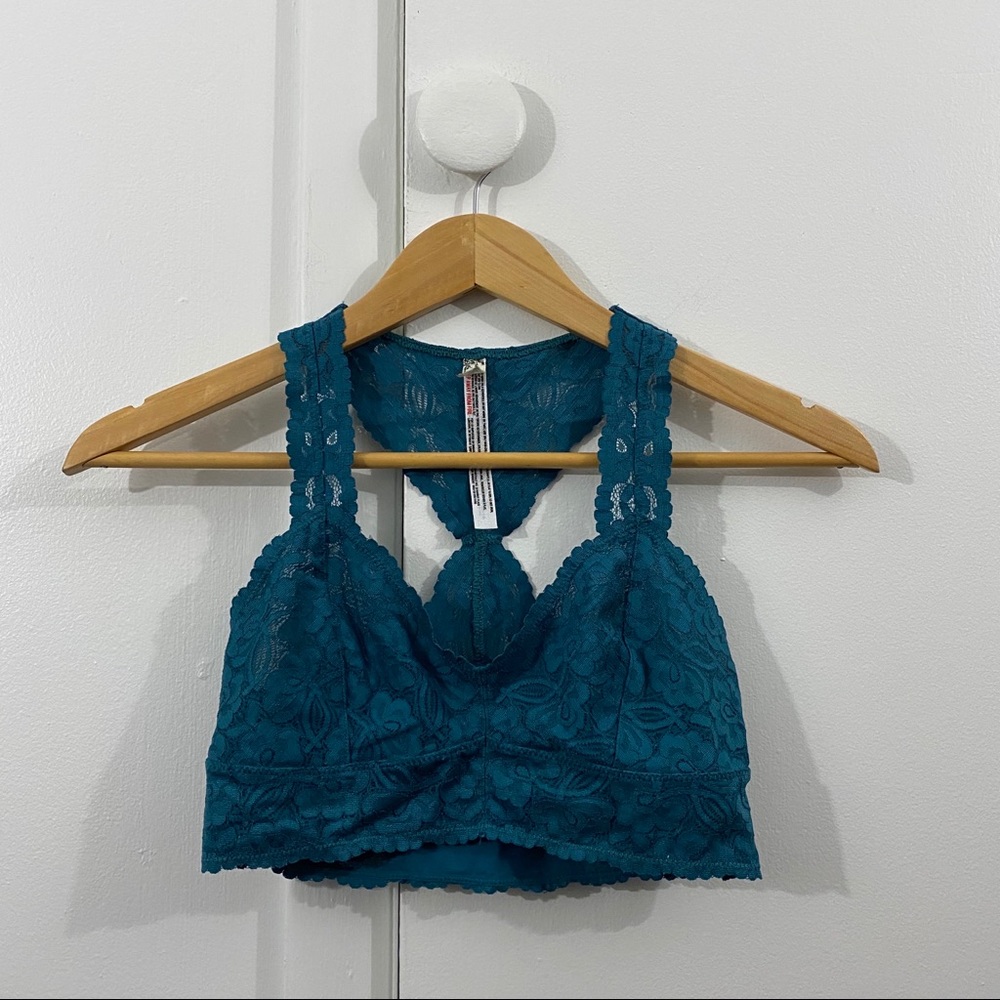 Free People Teal Galloon Racerback Lace Bralette Size Small